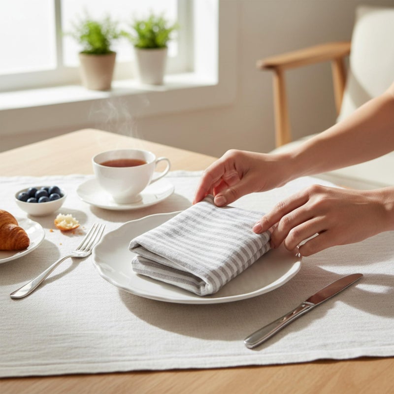 Eight Owls Linen Napkins â€“ Stonewashed Pure Linen Stripe Cloth Dinner Napkins â€“ Created from French Flax - Mitered Corners â€“ Set of 4 (Gray Stripe) - Image 3
